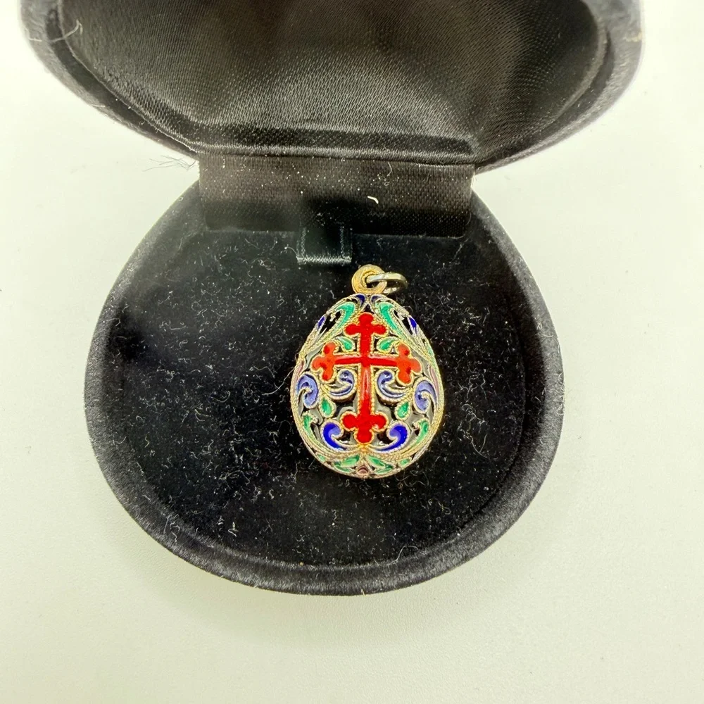 Vintage Sterling Silver, Cloisonne Enameled Faberge Style‎ Egg Pendant/charm!